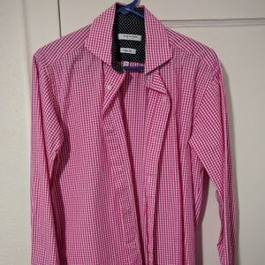 Isaac Mizrahi Slim Pink Gingham Shirt 15.5 32/33